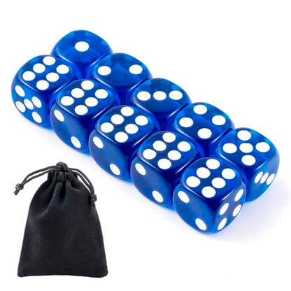 10 Pieces Polyhedral D6 Dice Set, 6 Sided Dice 16mm for RPG MTG DND Table Games (Transparent Dark Blue) - color: Transparent Dark Blue