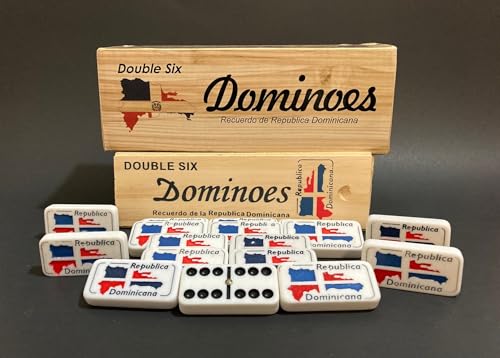 PRK 14 Dominican Republic Dominoes Double Six Novelty Set with Dominican Republic Flag Design - Ideal for Parties 1 Set med Size Domino