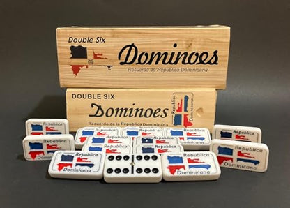 PRK 14 Dominican Republic Dominoes Double Six Novelty Set with Dominican Republic Flag Design - Ideal for Parties 1 Set med Size Domino
