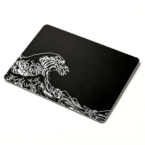 Hard Gaming Glass Mouse Pad with Black Kanagawa Design, Large 410mm*310mm Mouse Mat, Unique Professional Glass Surface for Enhanced Precision and Speed - color: Black(Kanagawa)