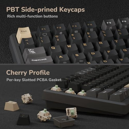 RK ROYAL KLUDGE M75 Wireless Mechanical Keyboard 2.4Ghz/BT5.1/USB-C Gaming Keyboard 75% Layout 81 Keys Gasket Mount with OLED Display & Knob RGB Backlight Hot-Swappable Light Switch, Grey - color: Grey, size: Light Switch
