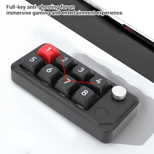 Zopsc Wired USB C Numeric Keypad, One Handed Macro Keyboard with 8 Programmable Keys, Hot Swap, Knob Control for Gaming Design Shortcuts, Black - color: Black