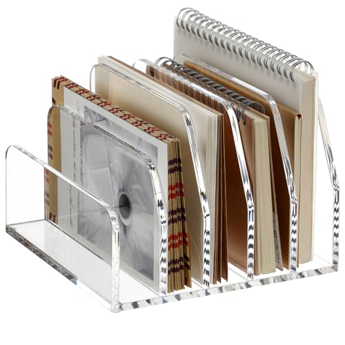 SANRUI Acrylic Bill Letter Organizer Holder for Desk, Clear 5 Compartments | Laddered Mail Sorters, Multifunction Desktop Envelope Folder Racks Document Holders for Office, Home, School - size: 5 Laddered Compartments