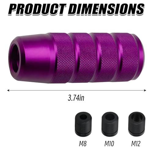 Osilly 3.74 Inch Aluminum Shift Knob with 3 Threaded Adapters, Purple | aluminum alloy construction, ergonomic extended grip, supplied adapters, for manual and select automatic cars, interior parts - color: Purple
