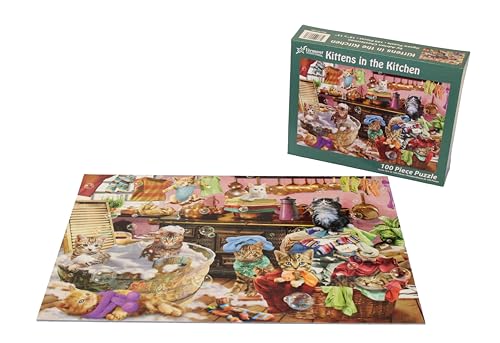 Vermont Christmas Company Kittens in The Kitchen Jigsaw Puzzle 100 Piece, Large Pieces Perfect for Kids and Seniors
