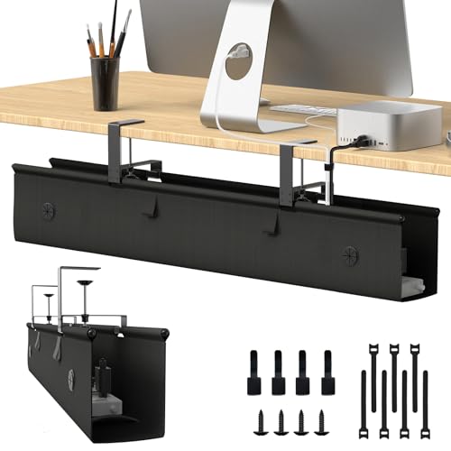 Under Desk Cable Management Tray, 40-inch No-Drill Cord Organizer with Anti-Sag Reinforced Base, Fabric Wire Management Hider for Standing Desk, Office & Gaming Accessories - Black - color: Black, size: 40 inch