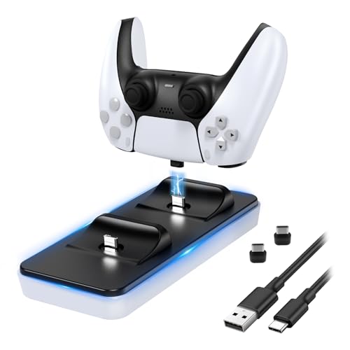 Controller Charger Accessories for PS5, Wireless Dual Control Power Adapter, DualSense Edge Docking Holder for PlayStation, Gaming Joystick Charging Dock Station, White