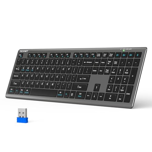 TECKNET Bluetooth Keyboard Rechargeable 4-Device (2.4G+BT) | Multi-device Free Switching, Ultra-Slim, Numeric Keypad, Quiet Full Size Wireless Keyboard for PC/Laptop/Smart TV/Phone - color: Black&Grey
