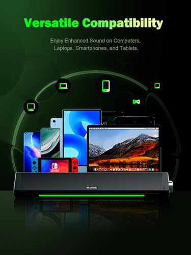 BLUEDEE Computer Speakers for Desktop PC, Computer Sound bar, HiFi Stereo Speakers for Computer Desktop, Bluetooth 5.0 and 3.5mm Aux-in PC Soundbar, USB/USB C Powered Gaming Speakers for pc, Laptop