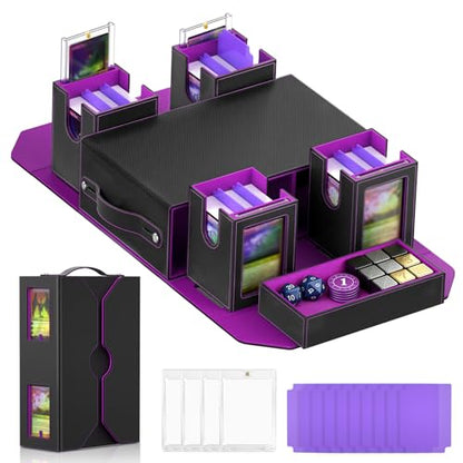 Commander Deck Box for MTG, 4-Deck Modular Card Case with Dice Tray Holds 400+ Double-sleeved Cards, Portable Trading Cards Storage Box 35PT Magnetic Holders Dividers Display Window for TCG/EDH