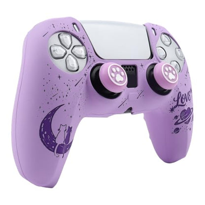 Moonlit Cats with a Loving Heart Controller Skin Compatible with PS5/Playstation 5 Controller, RALAN Protector Case Cover Customised Thumb Grip - color: MCats Purple