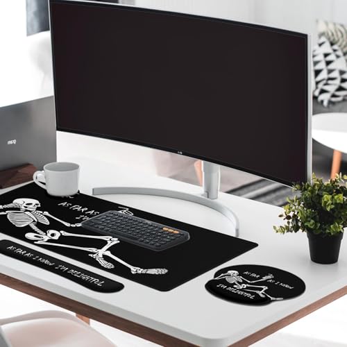 Britimes Black Skull Skeleton Keyboard Mouse Pad Set 4in1 Large Mousepad+Keyboard Wrist Rest+Mouse Wrist Rest+Coaster Set with Ergonomic Design for Home Office Computer 35.4x15.7 inches - color: Black Skull Skeleton