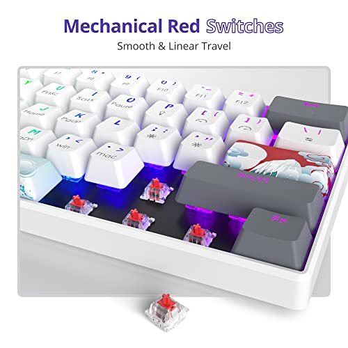 60% Mechanical Keyboard 61-Key Wired Gaming Keyboard with Red Switch RGB Lighting Effect PBT Keycaps Ultra-Compact Mini Keyboard Suitable for Win/Mac(61 White) - color: 61 white/Red Swicth