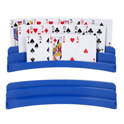 Three-Layer Design Playing Cards Holders，Playing Card Holder for Kids Adults Hands Free Card Holder for Family Card Game Nights Poker Parties - color: Blue-black(2pack)