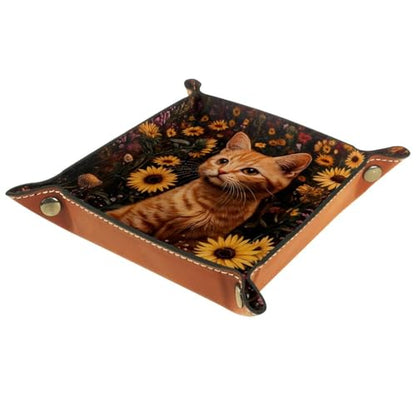 Dice Trays Sunflowers Cat Holder Storage Box for Dice Games Like RPG DND, Leather Dice Holder Portable Folding Rolling Dice Tray, 16x16cm - color: Multi 3