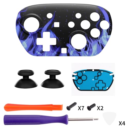 eXtremeRate DIY Replacement Faceplate Shell for Nintendo Switch 2 Pro Controller, Custom Front Housing Case, Thumbsticks and Screwdriver Tools for Switch 2 Pro Controller - Blue Flame - color: Blue Flame