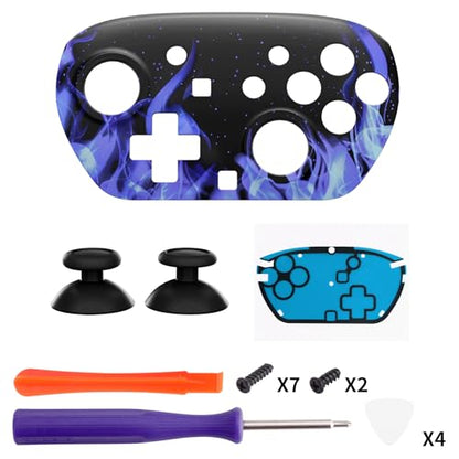 eXtremeRate DIY Replacement Faceplate Shell for Nintendo Switch 2 Pro Controller, Custom Front Housing Case, Thumbsticks and Screwdriver Tools for Switch 2 Pro Controller - Blue Flame - color: Blue Flame
