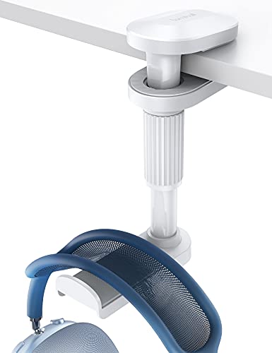 Lamicall Headphone Stand, Headset Holder - [2025 Upgarded] 360° Rotating Headphone Hanger, Earphone Holder Hook Mount Clamp Under Desk for Airpods Max, Sennheiser, More, White