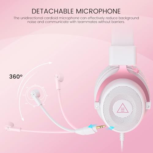 EKSA E900 Wired Gaming Headset with Microphone for PS4, PS5, Xbox | Detachable Noise Canceling Mic, 3D Surround Sound, Wired Headphone for PS4, PS5, Xbox, Computer, Laptop, Switch, Handheld - color: Pink