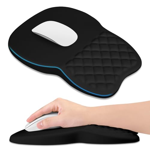 ITNRSIIET Ergonomic Mouse Pad Wrist Support with Memory Foam Massage Bulge & Non-Slip PU Base, Carpal Tunnel Pain Relief, Prevent Wrist Sweating, 12 x 8 x 1.2 inch, Black - color: Black