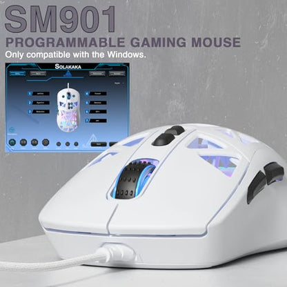 SOLAKAKA SM901 Gaming Mouse,13800DPI RGB Mouse with Programmable Buttons,53g Lightweight Wired Mouses for Gamer,White - color: white, size: SM901