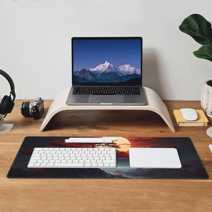 Darkness Red Moon Desk Mat Japanese Mouse Pad, Large Japanese Desk Mat, XL Anime Gaming Keyboard Mat, Non-Slip Rubber Base, Big Extended Desk Protector for Home Office, 31.5”x11.8” - color: Darkness Red Moon