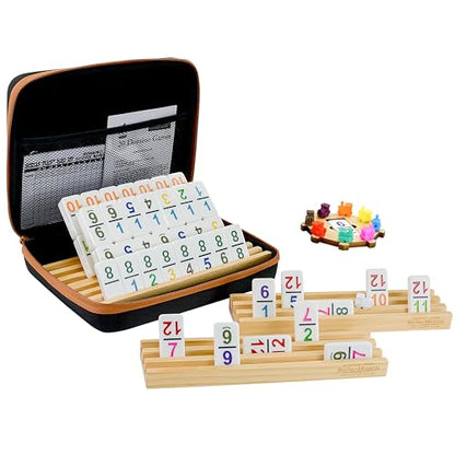 Bucher & Rossini Mexican Train Dominoes Set with Numbers with 4 Racks, Dominos with Numbers with Wooden Domino Holders 91 Tiles Dominoes Game Set with Portable Case for Family Game Night - color: Mexican Train With Numbers