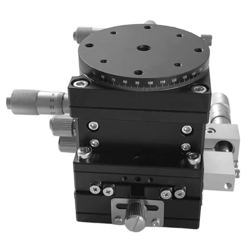 LT60-LM Precision XYZR 4 Axis Manual Linear Positioning Stage | Premium Aluminum Body with 29.4N Load Capacity and Cross Roller Guide Plus 60x60mm Table Size 360 Degree R Axis Tuning