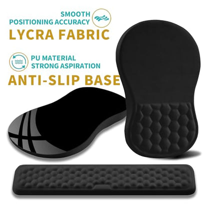 Hokafenle 2 in 1 Ergonomic Mouse Pad Wrist Support & Wrist Rest for Computer Keyboard Set, with Relieve Carpal Tunnel Pain Massage Bulge and Full Memory Gel Design (2In1 Set, Black) - color: Hk001-black