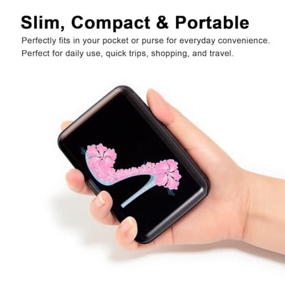 Credit Card Holder, Metal Card Wallet RFID Blocking Mini Slim Aluminum Business Hard Card Case for Women Men (Flower High Heels) - color: Flower High Heels