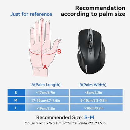 TECKNET Wireless Mouse, 2.4G Ergonomic Computer Mouse, 2600 DPI, Black | Ergonomic Design with Side Grips, Adjustable DPI, 2-Year Battery, Compact Size, USB-A Plug & Play, Wide OS Compatibility - color: Black
