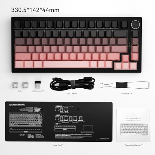 Gurjot Wireless Mechanical Keyboard,75% Hot Swappable Keyboard with Knob,8000mAH Battery RGB Backlit,Side Printed PBT Keycaps,2.4GHz/USB-C/BT5.0 Mechanical Gaming Keyboards, Black&Pink - color: Pink Black