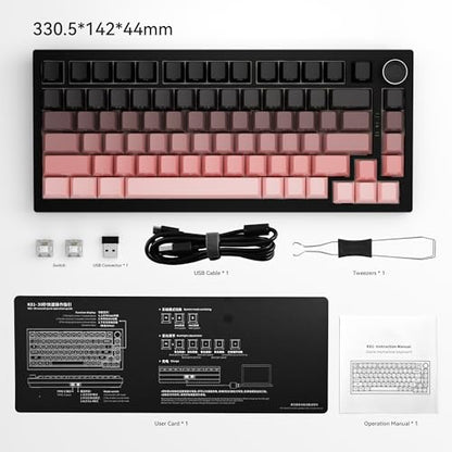 Gurjot Wireless Mechanical Keyboard,75% Hot Swappable Keyboard with Knob,8000mAH Battery RGB Backlit,Side Printed PBT Keycaps,2.4GHz/USB-C/BT5.0 Mechanical Gaming Keyboards, Black&Pink - color: Pink Black