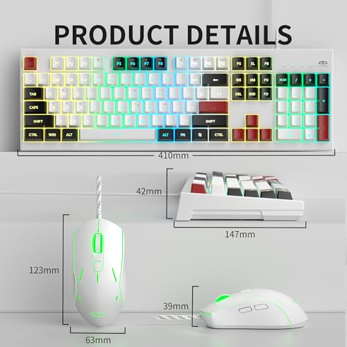 MageGee Creamy Keyboard and Mouse Combo, K2 Classic Keyboard, Wired RGB Backlit, 104 Waterproof, Ergonomic, PC/Laptop/MAC - Knight Red - color: Knight Red Set
