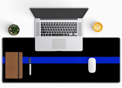 Extended Gaming Mouse Pad Big, Thin Blue Line Long Mouse Pad Large, 31.5x11.8in Non-Slip Rubber Base Black Mousepad, Stitched Edges Keyboard Mouse Mat Desk Pad - color: Thin Blue Line