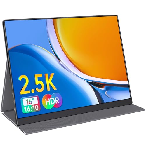 Anyuse Portable 16.0" QHD 2.5K Laptop Monitor - USB C HDMI Gaming Ultra-Slim IPS Display w/Smart Cover & Speakers, HDR Plug&Play, External Monitor for Laptop PC Phone Mac Xbox PS5/PS4 Switch - size: 16"Portable