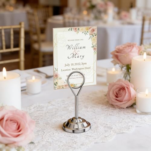 Urban Deco 16 Pieces Table Card Holder Place Card Holders 4 inches Steel Card Holders for Photos, Food Signs, Memo Notes, Weddings, Restaurants, Birthdays (Silver Round) - color: Silver Round
