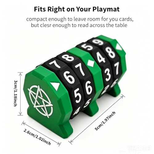 Board Game Life Counter, 4-Digit Wheel Trackers for 0-9999 Single Player and 0-99 Dual Player Modes, MTG Life Counter, Professionally Made for TCG, DND, RPGs, and MTG, Card and Tabletop Games (Green) - color: Green
