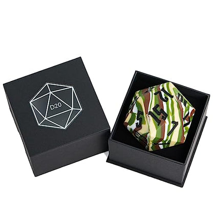 55mm Silicone D20 DND Dice, Large D20 Single 20 Sided D&D Dice | Soft & Comfortable Touch, Perfect Bouncer, Gift Box, Compatible with Dungeons and Dragons RPG Bar Pub Club Party Games - color: Forest Camo