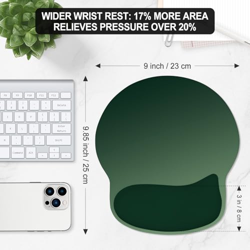 ITNRSIIET Ergonomic Mouse Pad with Wider Memory Foam Wrist Rest +17% - Curved Cushion Reduces Pressure 20%, Pain Relief, Non-Slip, Smooth, Cute Colors, 9.85 x 9 in, Deep Green Gradient - color: Deep Green Gradient