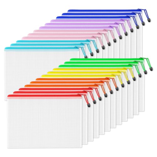 SUNEE Plastic Mesh Zipper Pouch 11x16 in (8 Colors, 24 Packs),Extra Large Water-Resistant Zip Bag for School Office Supplies, Puzzles & Games Organizing Storage - color: Multicolored, size: 11x16