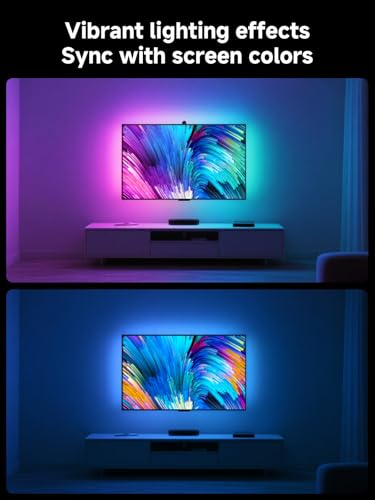GIPOYENT TV LED Backlight with Camera, 10.5FT RGBIC Screen Sync Lights for 32–50 Inch TVs & PC Monitors, Music Sync LED Strip Lights with App for Gaming, Movies, Bedroom