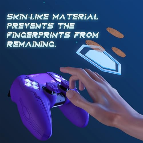 PlayVital 2 Pack Silicone Skin Set for PS5 Controller - Charging Dock Compatible, Full Protection Case with Futuristic CyberMech Design, Soft Cover with Thumb Grips & Stickers - Purple - color: 2 Purple
