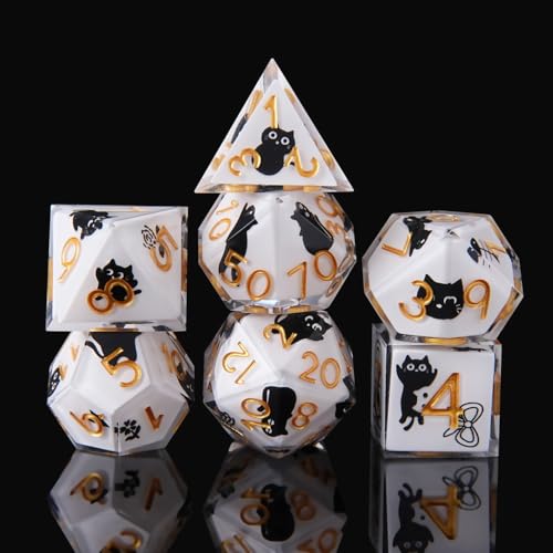 Sharp Edge DND Dice Set Cute Cat Handmade 7 Accessories Dice for Dungeons and Dragons TTRPG Games, Multi-Sided RPG Polyhedral Resin Sharp Edge Dice Roleplaying Games（cat） - color: Cat