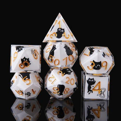 Sharp Edge DND Dice Set Cute Cat Handmade 7 Accessories Dice for Dungeons and Dragons TTRPG Games, Multi-Sided RPG Polyhedral Resin Sharp Edge Dice Roleplaying Games（cat） - color: Cat