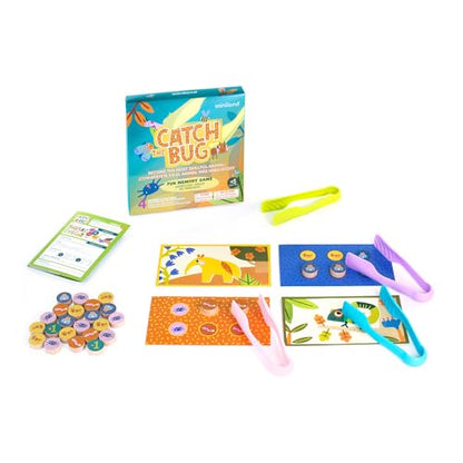 Miniland Board Game for Kids +5, Develops Fine Motor Skills, Come with Wooden Bugs, Tweezers and Game Boards, Children Memory and Pincer Grasp | Catch The Bug - color: Catch the Bug