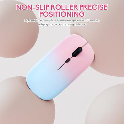 Wireless Bluetooth Mouse,LED Dual Mode Rechargeable Silent Slim Laptop Mouse,Portable(BT5.2+USB Receiver) Dual Mode Computer Mice,for Laptop,Desktop Computer,ipad Tablet,Phone,TV (Pollen blue) - color: Gradient Pollen blue