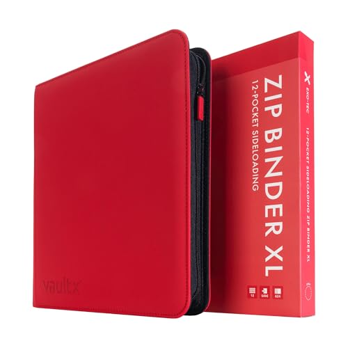 Vault X 12 Pocket XL Zip Trading Card Binder 624 Cards Exo-Tec (Red) | Holds 624 standard-size TCG cards in 26 side-loading 12-pocket pages. Padded, water-resistant Exo-Tec cover. - color: Red, size: 12 Pocket XL