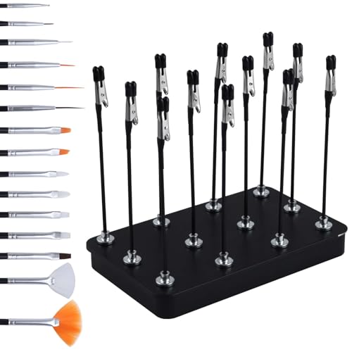 Metal Painting Stand Base Holder and 12pcs Magnetic Bendable Alligator Clip Sticks and 15 Pieces Clean Brush Set Modeling Tools for Airbrush Spray,Gundam Hobby Model Parts Assemble