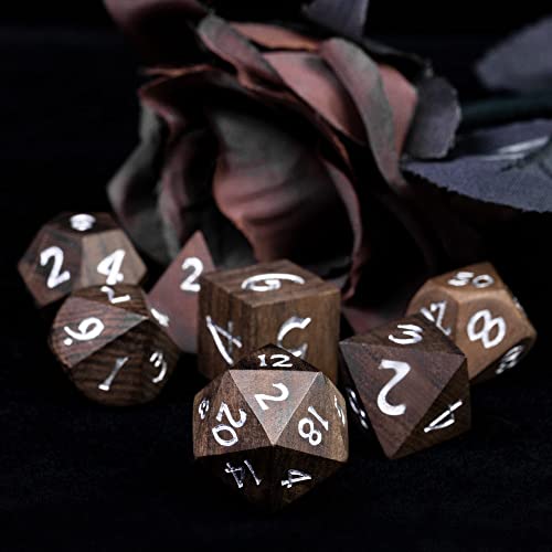 Wooden Dice Set Bubinga Wood DND Dice Set for D&D Tabletop Games | Iron Box, DM Gift, for Dungeons and Dragons Role Playing Games - color: Bubinga Wood